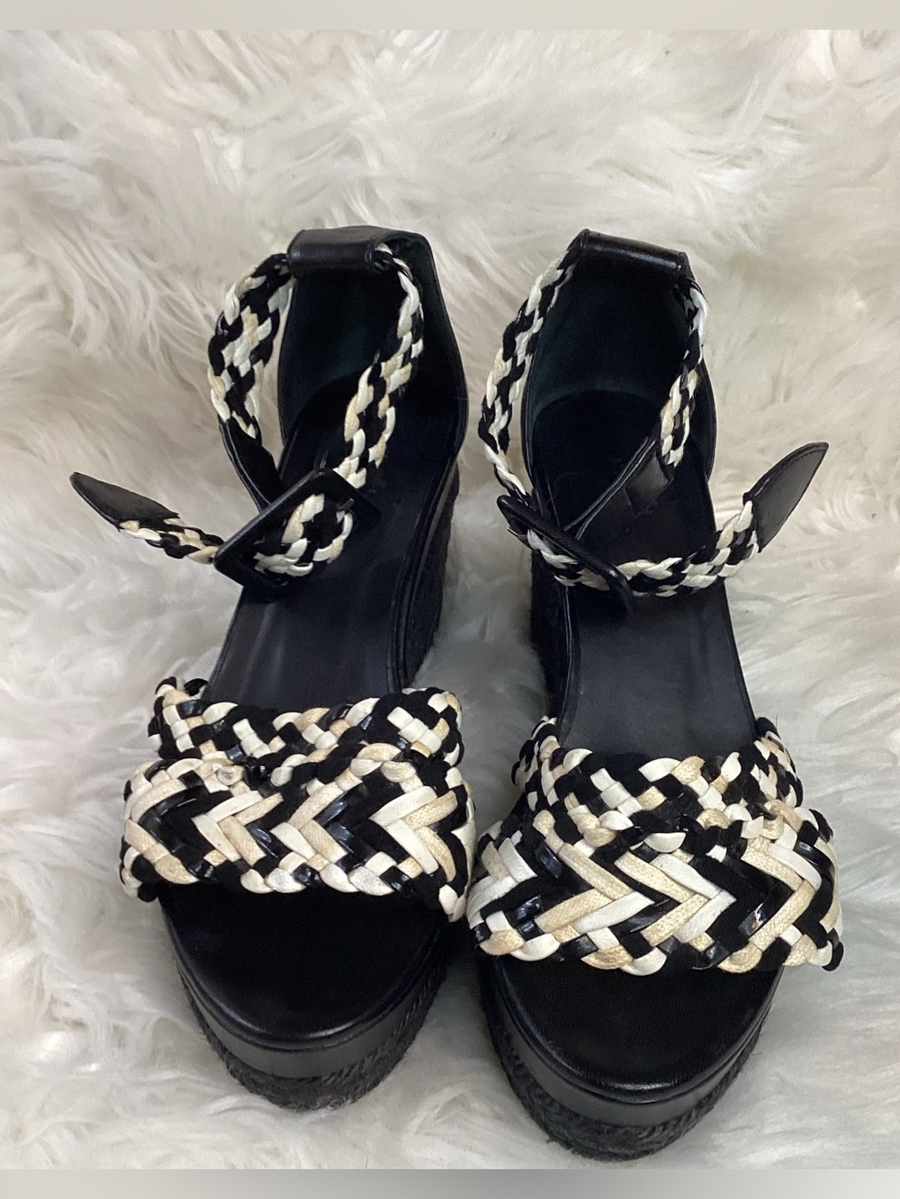 Hermes Black Platform Braided Ankle-Strap Sandals - Women
